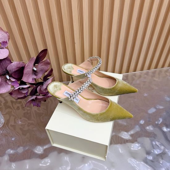 Jimmy Choo Elegant Pointed Toe Velvet Heeled Sandals Sheepskin Lining