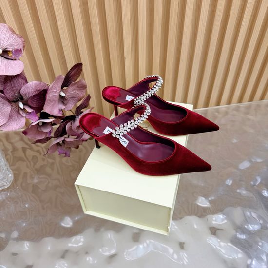 Jimmy Choo Elegant Pointed Toe Velvet Heeled Sandals Sheepskin Lining