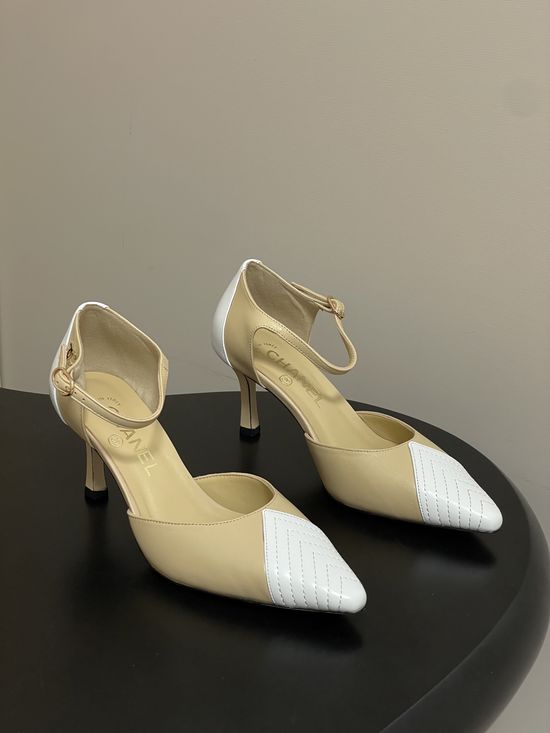 Chanel Two Tone Pointed Toe Hollow High Heel Sandals