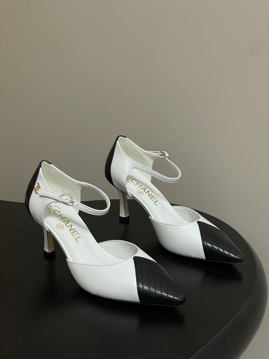 Chanel Two Tone Pointed Toe Hollow High Heel Sandals