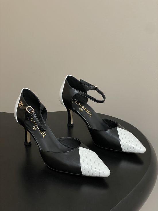 Chanel Two Tone Pointed Toe Hollow High Heel Sandals