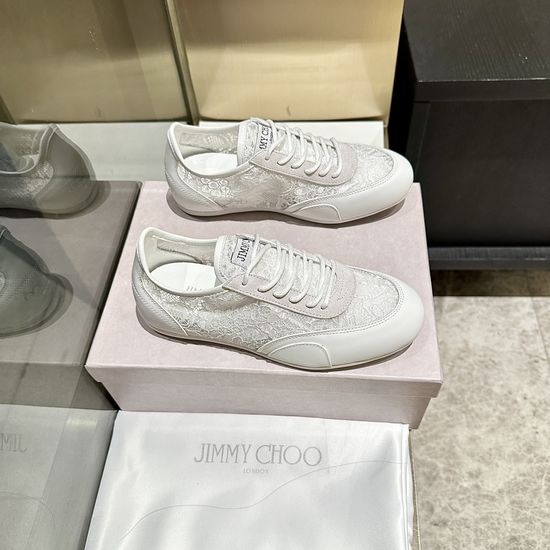 Jimmy Choo Lace Leather Casual White Sneakers Comfortable Fashion Footwear