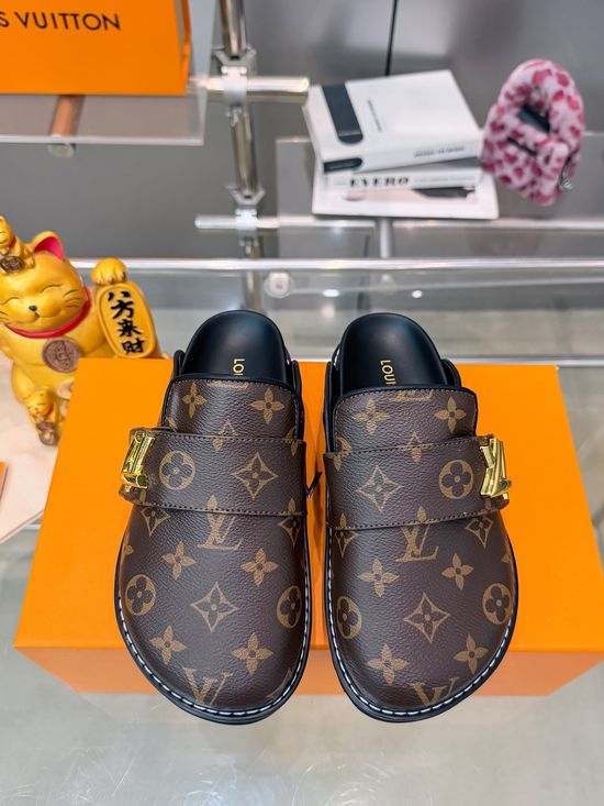 Louis Vuitton Embroidered Denim Slides With Logo Decoration