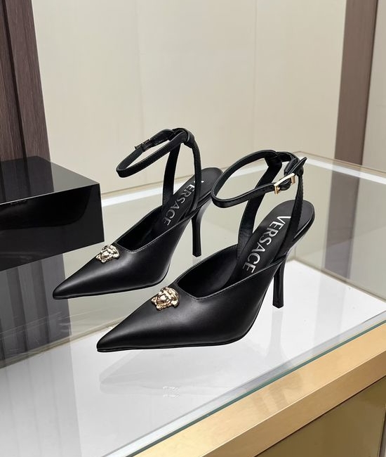 Versace Sleek Peep Toe Slingback Stiletto High Heel Sandals