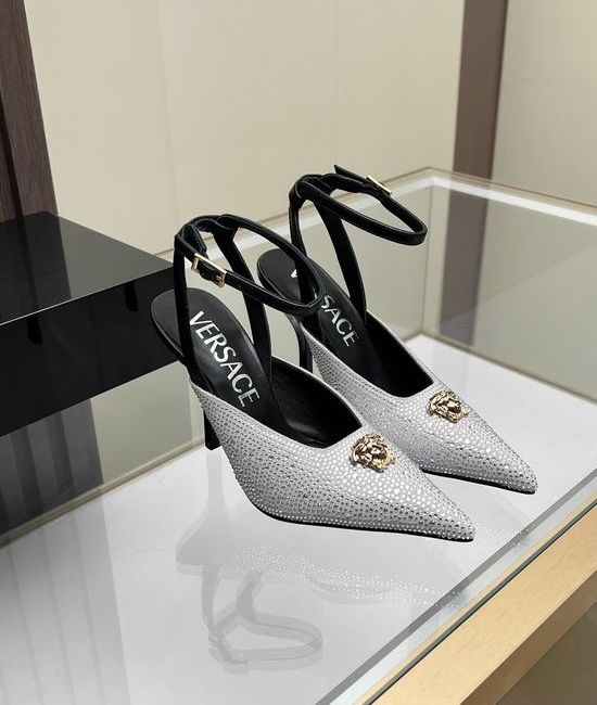 Versace Suede Rhinestone Embellished Slingback Stiletto Sandals