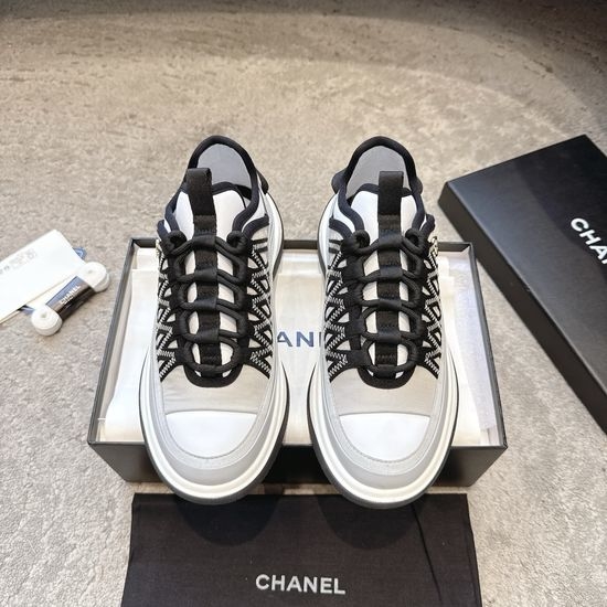Chanel Embroidered Platform Casual Sneakers with Mixed Materials
