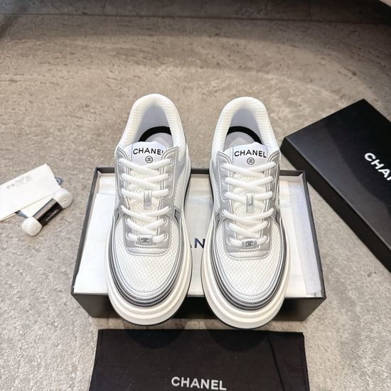 Chanel Embroidered Platform Casual Sneakers with Mixed Materials