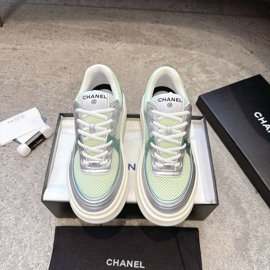 Chanel Embroidered Platform Casual Sneakers with Mixed Materials