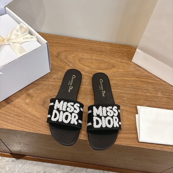 Christian Dior CD Silk Fabric Slip-on Sandals with CD Embroidery