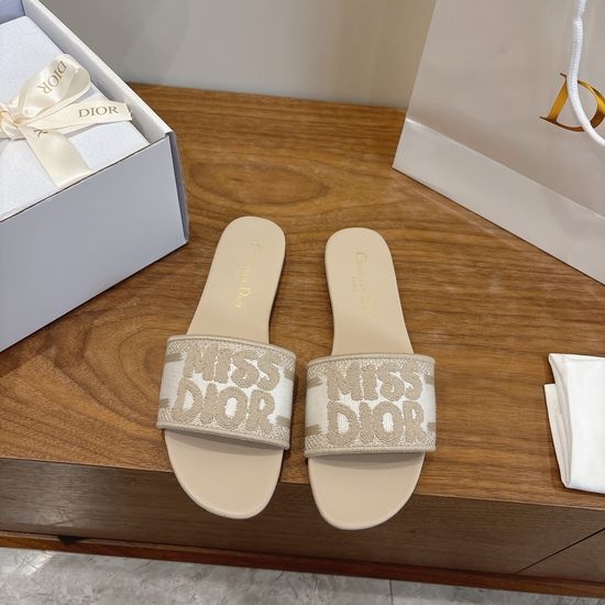 Christian Dior CD Silk Fabric Slip-on Sandals with CD Embroidery