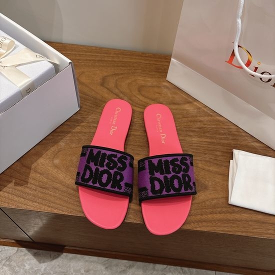 Christian Dior CD Silk Fabric Slip-on Sandals with CD Embroidery