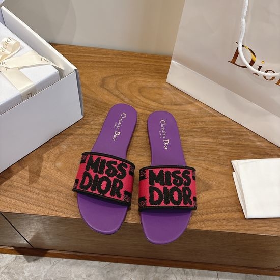 Christian Dior CD Silk Fabric Slip-on Sandals with CD Embroidery
