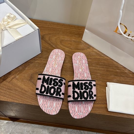 Christian Dior CD Silk Fabric Slip-on Sandals with CD Embroidery