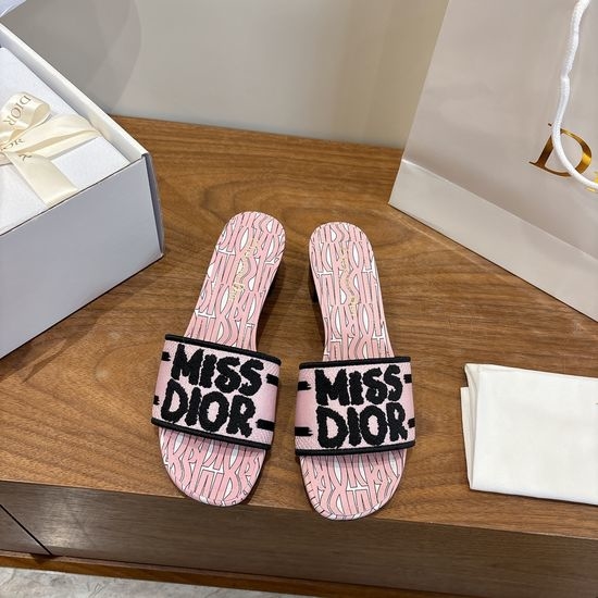 Christian Dior CD Silk Fabric Slip-on Sandals with CD Embroidery