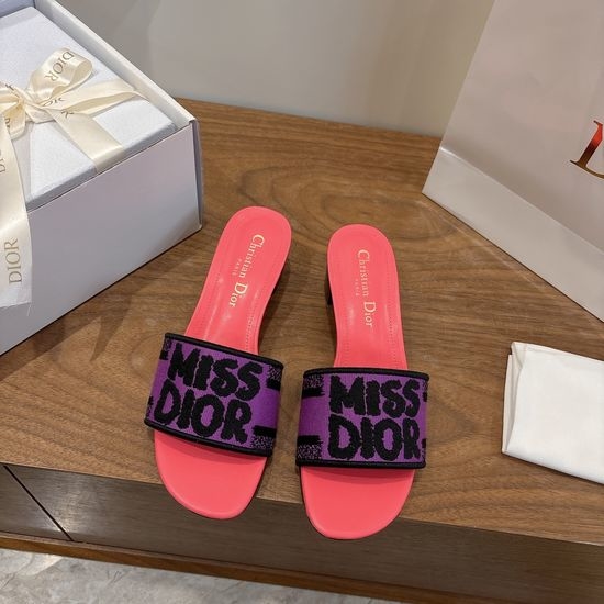 Christian Dior CD Silk Fabric Slip-on Sandals with CD Embroidery
