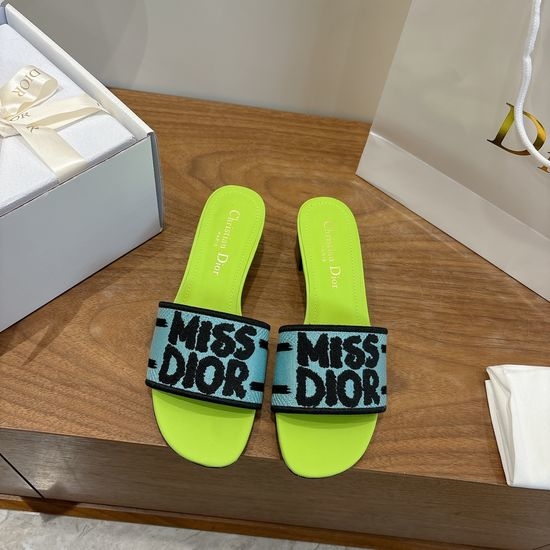 Christian Dior CD Silk Fabric Slip-on Sandals with CD Embroidery