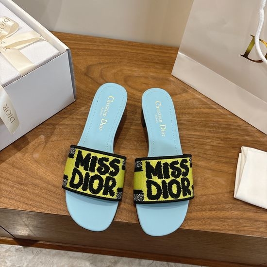 Christian Dior CD Silk Fabric Slip-on Sandals with CD Embroidery