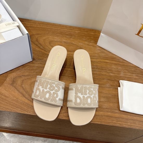 Christian Dior CD Silk Fabric Slip-on Sandals with CD Embroidery