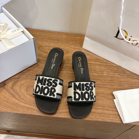 Christian Dior CD Silk Fabric Slip-on Sandals with CD Embroidery