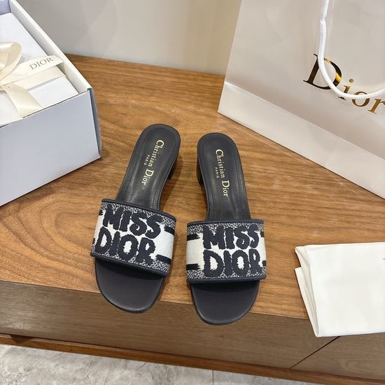 Christian Dior CD Silk Fabric Slip-on Sandals with CD Embroidery