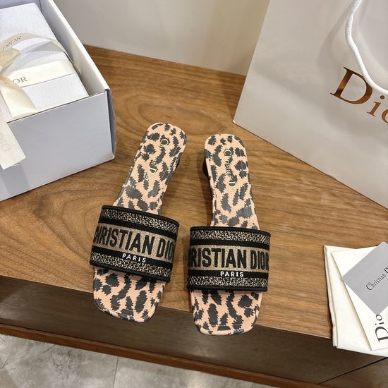 Christian Dior CD Custom Logo Embroidered Flat Slip-On Sandals