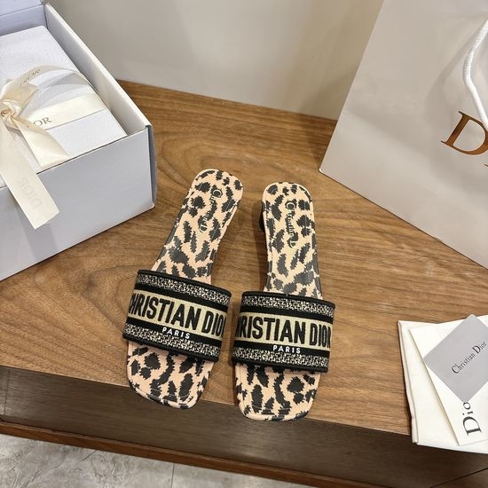 Christian Dior CD Custom Logo Embroidered Flat Slip-On Sandals