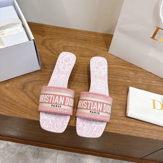 Christian Dior CD Custom Logo Embroidered Flat Slip-On Sandals