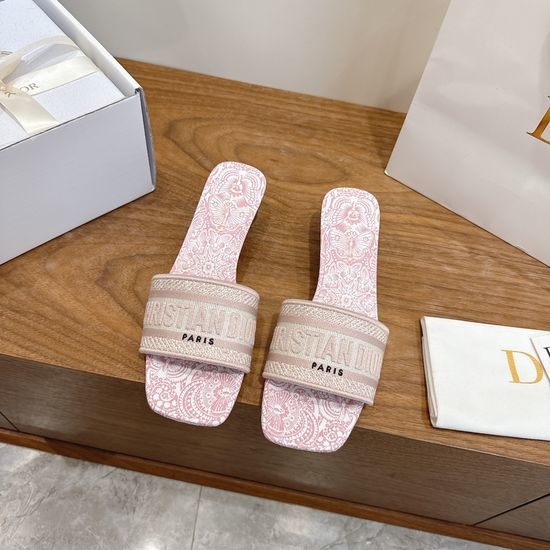 Christian Dior CD Custom Logo Embroidered Flat Slip-On Sandals