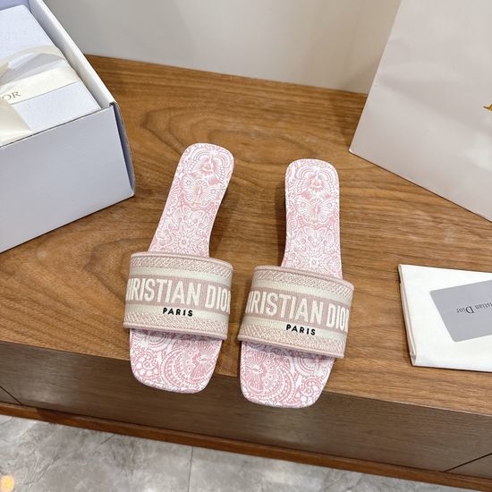 Christian Dior CD Custom Logo Embroidered Flat Slip-On Sandals