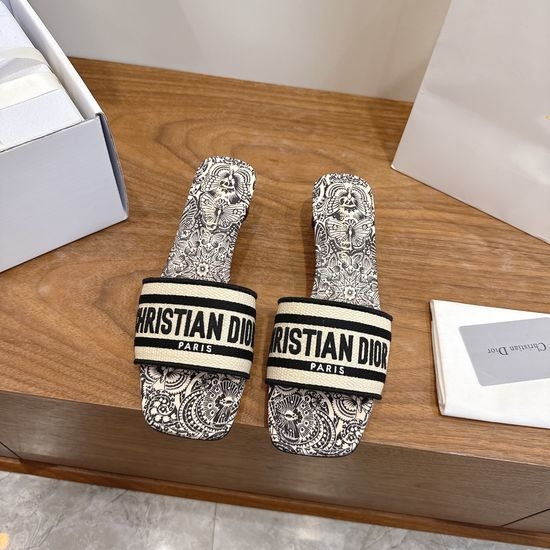 Christian Dior CD Custom Logo Embroidered Flat Slip-On Sandals