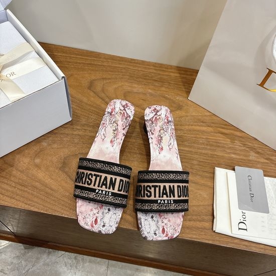 Christian Dior CD Custom Logo Embroidered Flat Slip-On Sandals