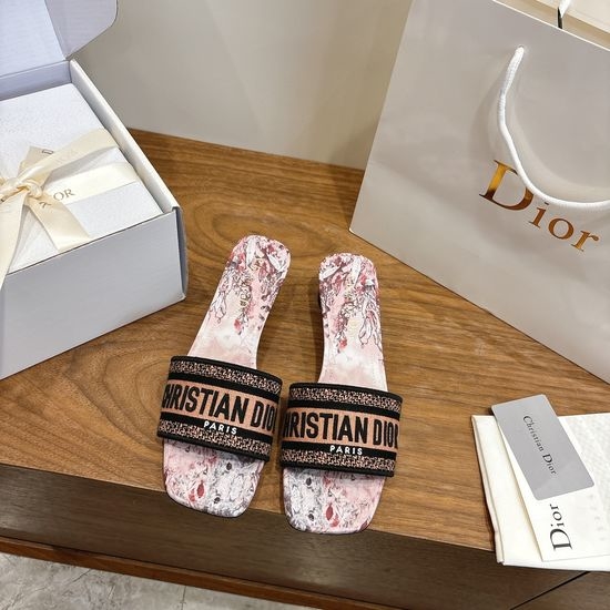 Christian Dior CD Custom Logo Embroidered Flat Slip-On Sandals