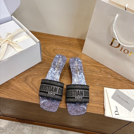 Christian Dior CD Custom Logo Embroidered Flat Slip-On Sandals