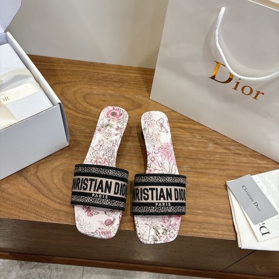 Christian Dior CD Custom Logo Embroidered Flat Slip-On Sandals