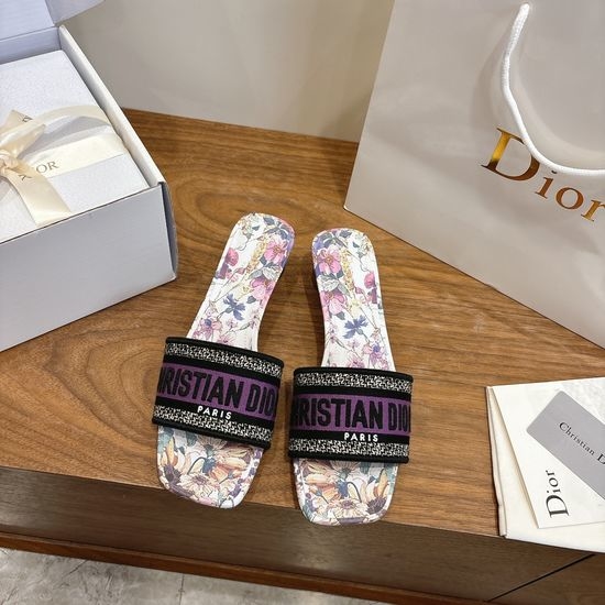 Christian Dior CD Custom Logo Embroidered Flat Slip-On Sandals