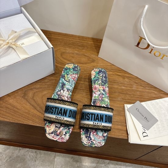 Christian Dior CD Custom Logo Embroidered Flat Slip-On Sandals