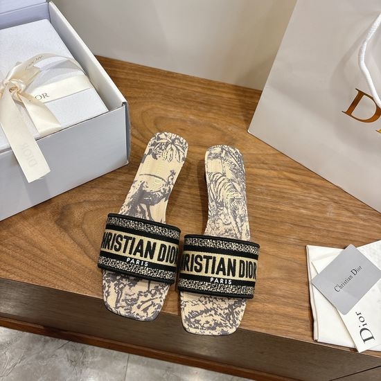 Christian Dior CD Custom Logo Embroidered Flat Slip-On Sandals