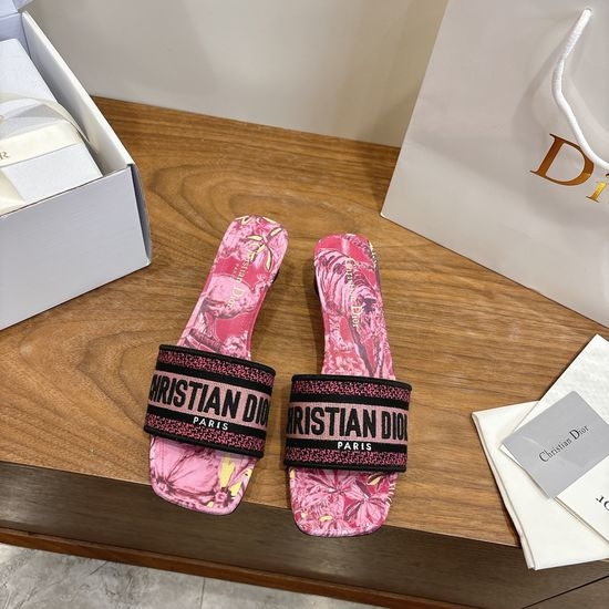 Christian Dior CD Custom Logo Embroidered Flat Slip-On Sandals