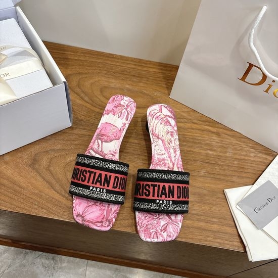 Christian Dior CD Custom Logo Embroidered Flat Slip-On Sandals