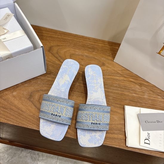 Christian Dior CD Custom Logo Embroidered Flat Slip-On Sandals