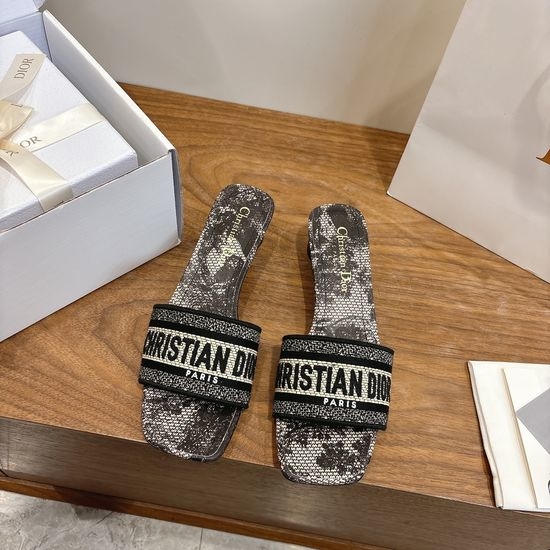 Christian Dior CD Custom Logo Embroidered Flat Slip-On Sandals