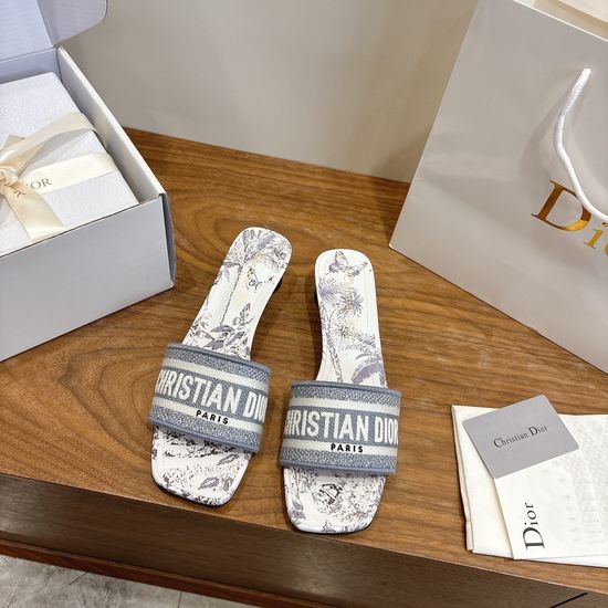 Christian Dior CD Custom Logo Embroidered Flat Slip-On Sandals
