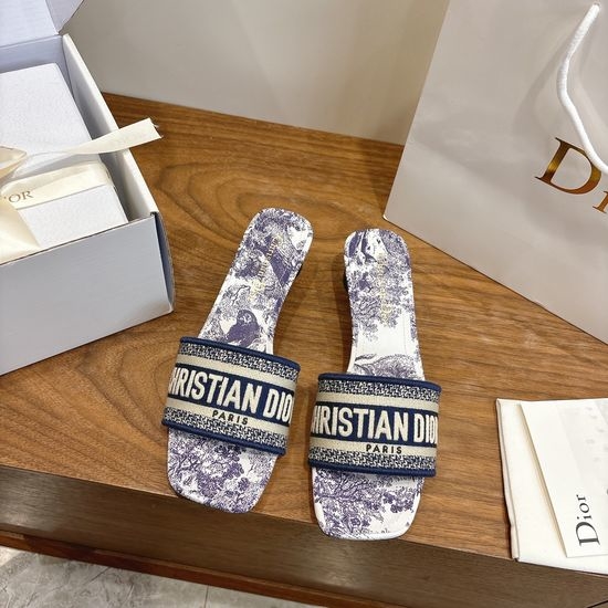 Christian Dior CD Custom Logo Embroidered Flat Slip-On Sandals