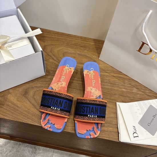 Christian Dior CD Custom Logo Embroidered Flat Slip-On Sandals