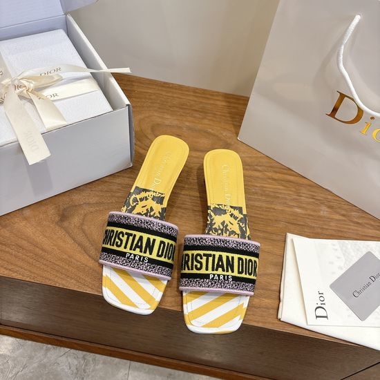 Christian Dior CD Custom Logo Embroidered Flat Slip-On Sandals