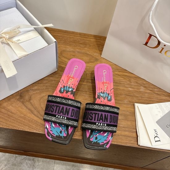 Christian Dior CD Custom Logo Embroidered Flat Slip-On Sandals