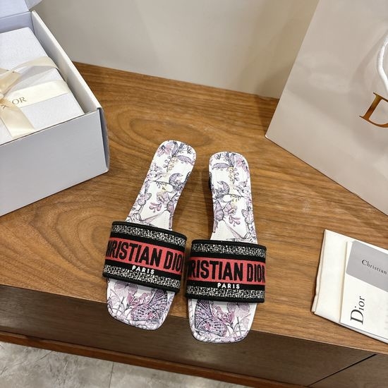 Christian Dior CD Custom Logo Embroidered Flat Slip-On Sandals