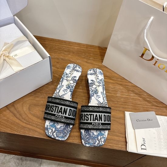 Christian Dior CD Custom Logo Embroidered Flat Slip-On Sandals