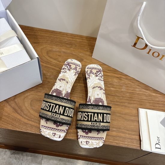 Christian Dior CD Custom Logo Embroidered Flat Slip-On Sandals
