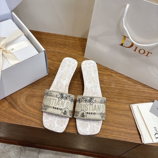 Christian Dior CD Custom Logo Embroidered Flat Slip-On Sandals